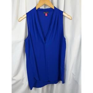 Vince Camuto Sleeveless V-Neck Blouse Top Cobalt Blue SZ Med Flowy Businesscore